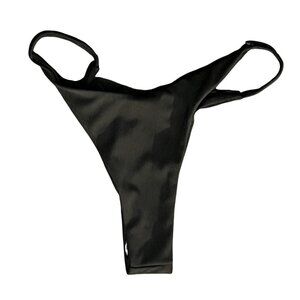 Halara Ribbed String Thong Bikini Swim Bottoms Sz Small Womens Black